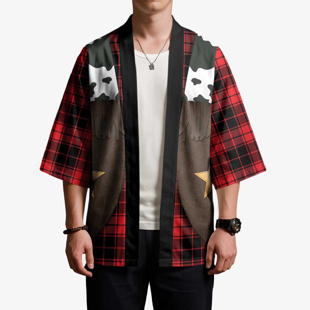 Cowboy Vest Costume Kimono Black Red Plaid Pattern - Wonder Print Shop