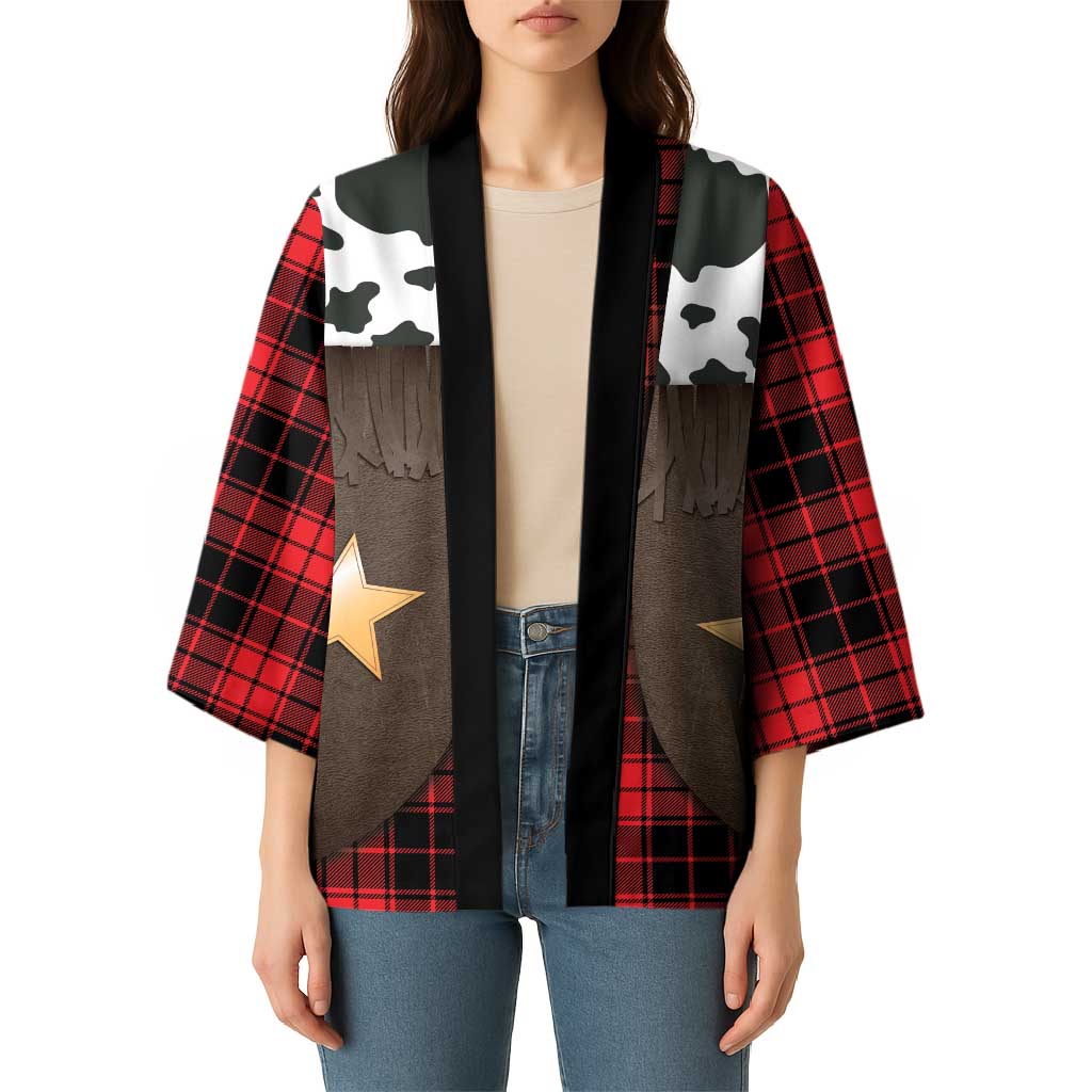 Cowboy Vest Costume Kimono Black Red Plaid Pattern - Wonder Print Shop