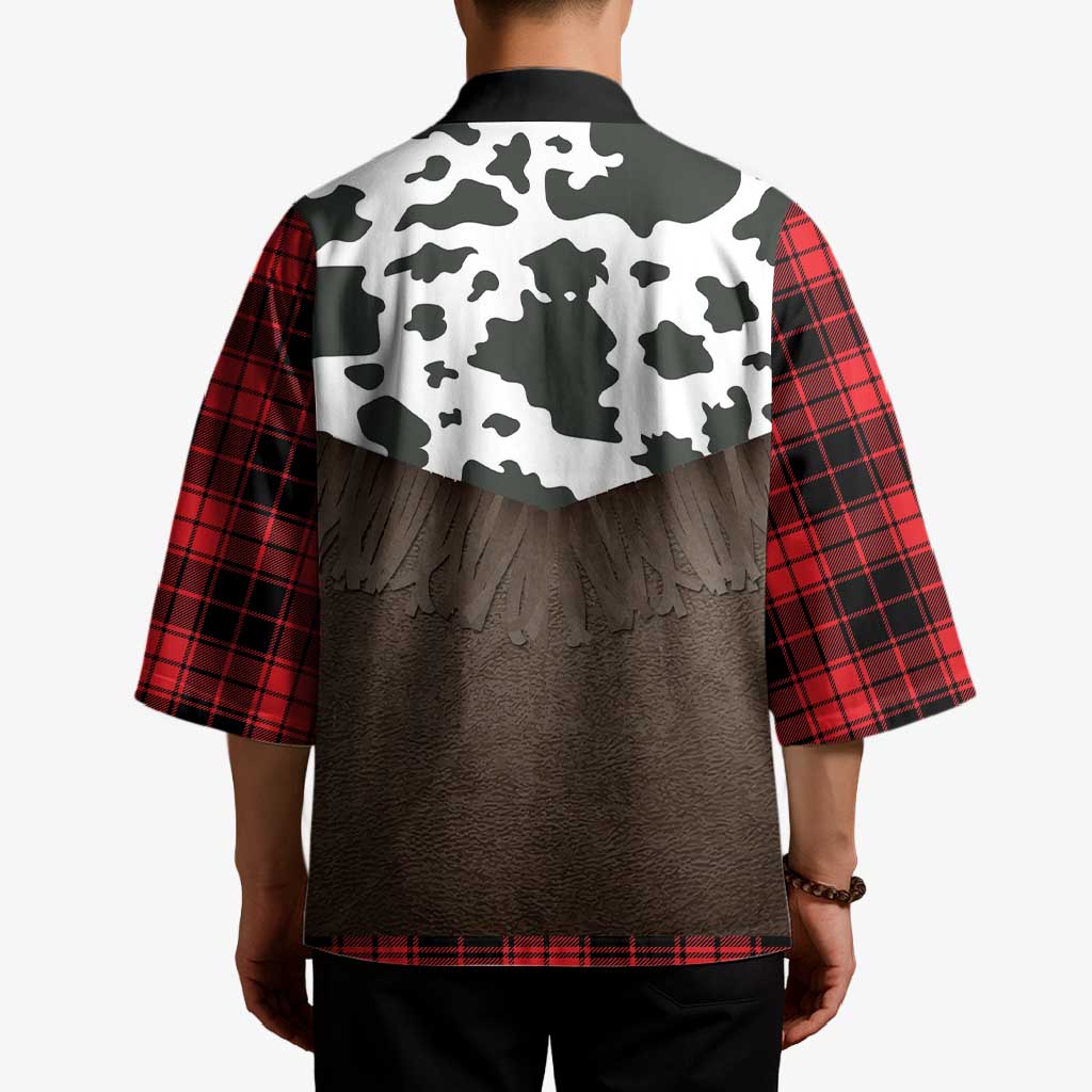 Cowboy Vest Costume Kimono Black Red Plaid Pattern - Wonder Print Shop