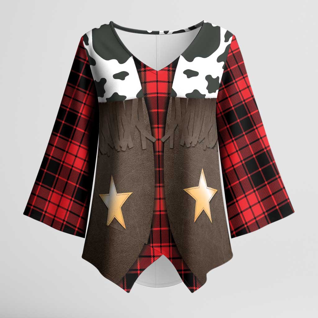 Cowboy Vest Costume Kimono Sleeve Blouse Black Red Plaid Pattern - Wonder Print Shop