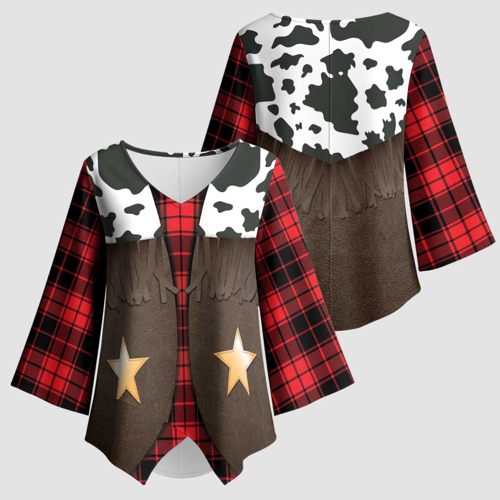 Cowboy Vest Costume Kimono Sleeve Blouse Black Red Plaid Pattern - Wonder Print Shop