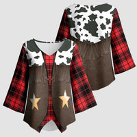 Cowboy Vest Costume Kimono Sleeve Blouse Black Red Plaid Pattern - Wonder Print Shop