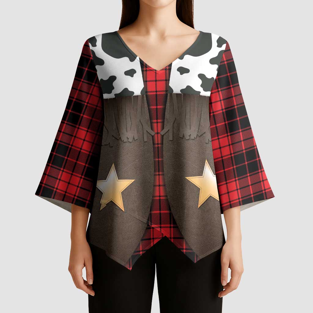 Cowboy Vest Costume Kimono Sleeve Blouse Black Red Plaid Pattern - Wonder Print Shop