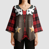 Cowboy Vest Costume Kimono Sleeve Blouse Black Red Plaid Pattern - Wonder Print Shop