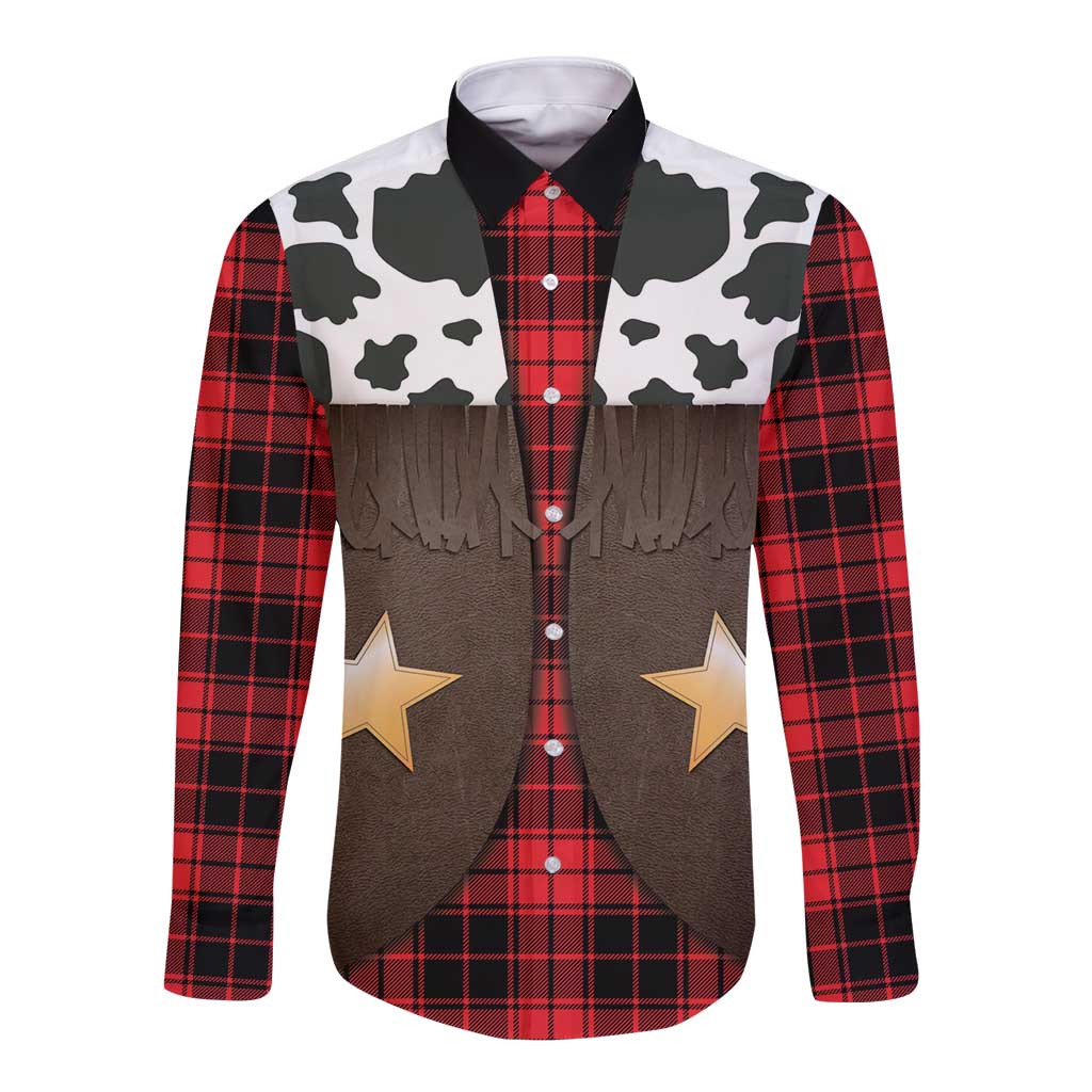 Cowboy Vest Costume Long Sleeve Button Shirt Black Red Plaid Pattern - Wonder Print Shop