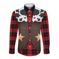Cowboy Vest Costume Long Sleeve Button Shirt Black Red Plaid Pattern - Wonder Print Shop