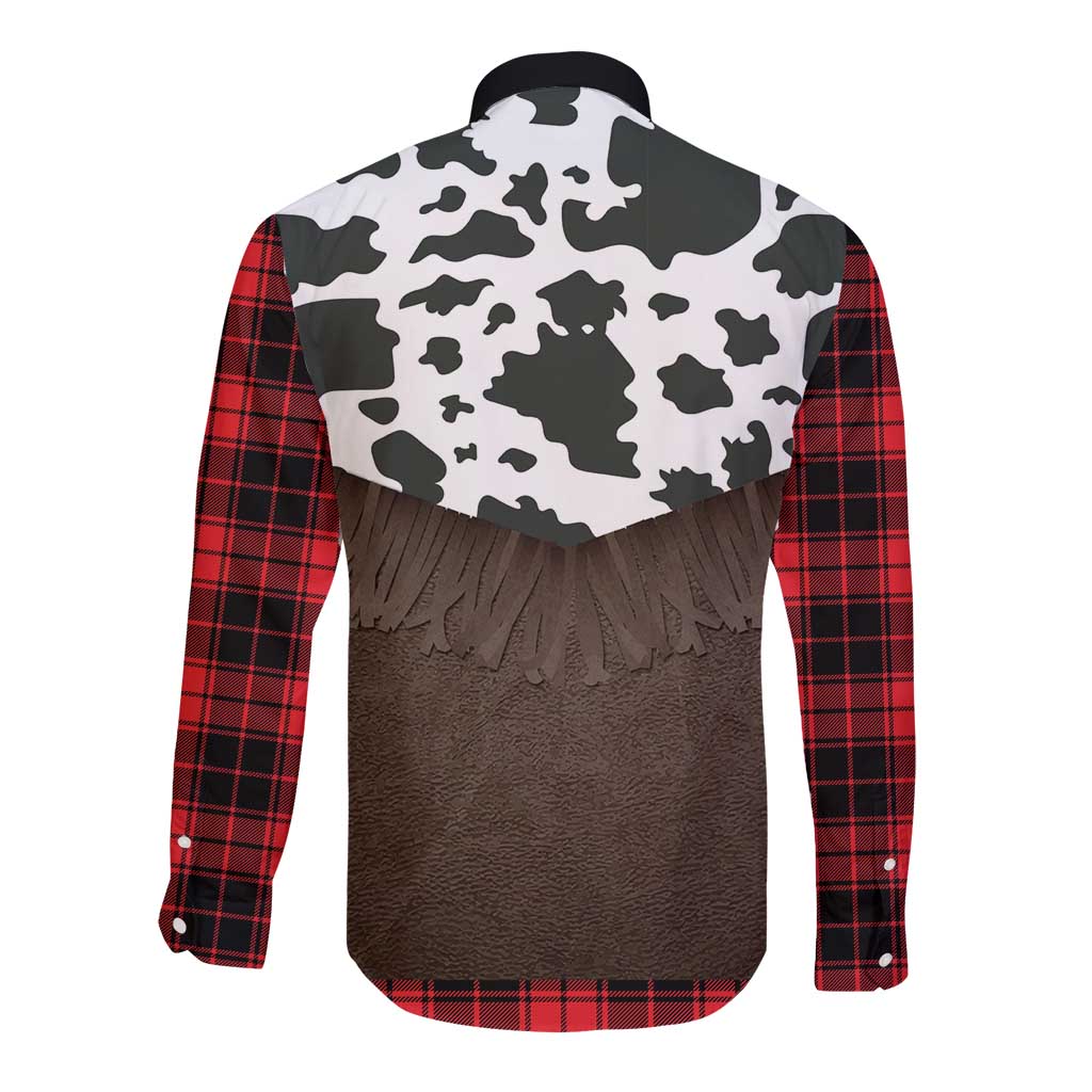 Cowboy Vest Costume Long Sleeve Button Shirt Black Red Plaid Pattern - Wonder Print Shop