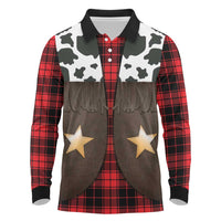 Cowboy Vest Costume Long Sleeve Polo Shirt Black Red Plaid Pattern - Wonder Print Shop