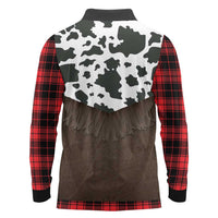 Cowboy Vest Costume Long Sleeve Polo Shirt Black Red Plaid Pattern - Wonder Print Shop