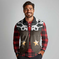 Cowboy Vest Costume Long Sleeve Polo Shirt Black Red Plaid Pattern - Wonder Print Shop