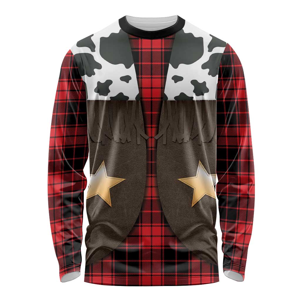 Cowboy Vest Costume Long Sleeve Shirt Black Red Plaid Pattern - Wonder Print Shop