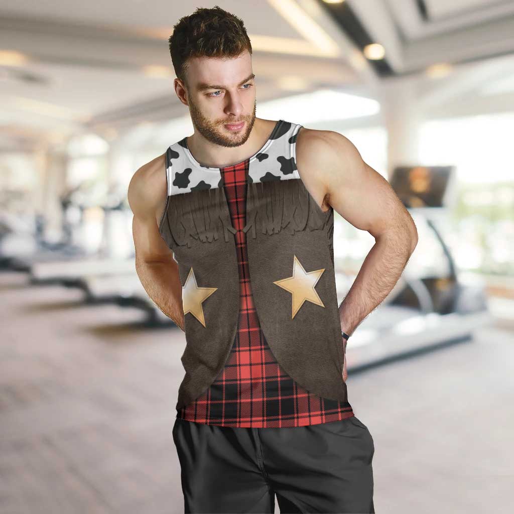 Cowboy Vest Costume Men Tank Top Black Red Plaid Pattern - Wonder Print Shop