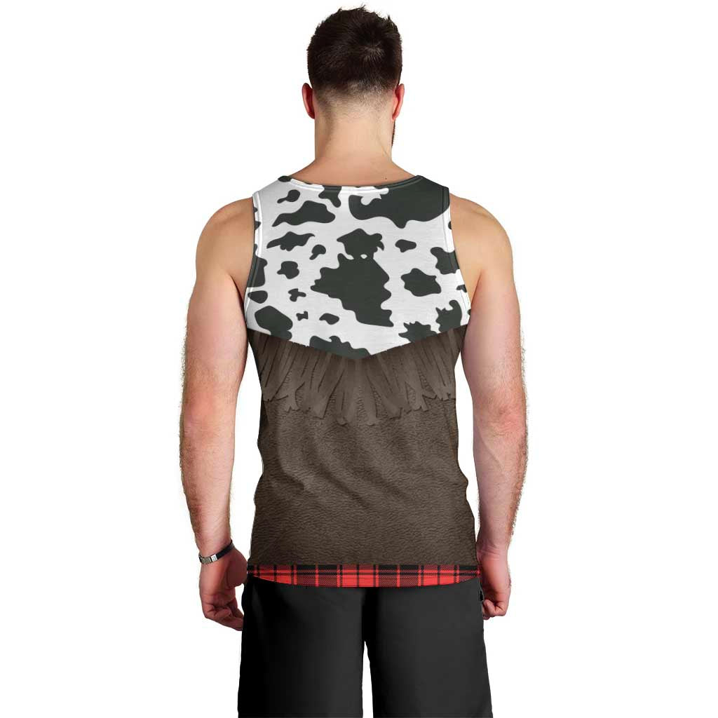Cowboy Vest Costume Men Tank Top Black Red Plaid Pattern - Wonder Print Shop