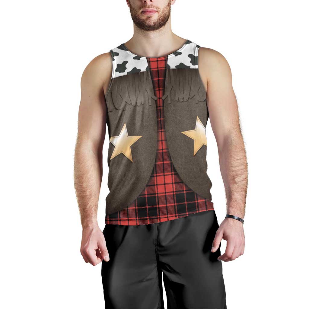 Cowboy Vest Costume Men Tank Top Black Red Plaid Pattern - Wonder Print Shop