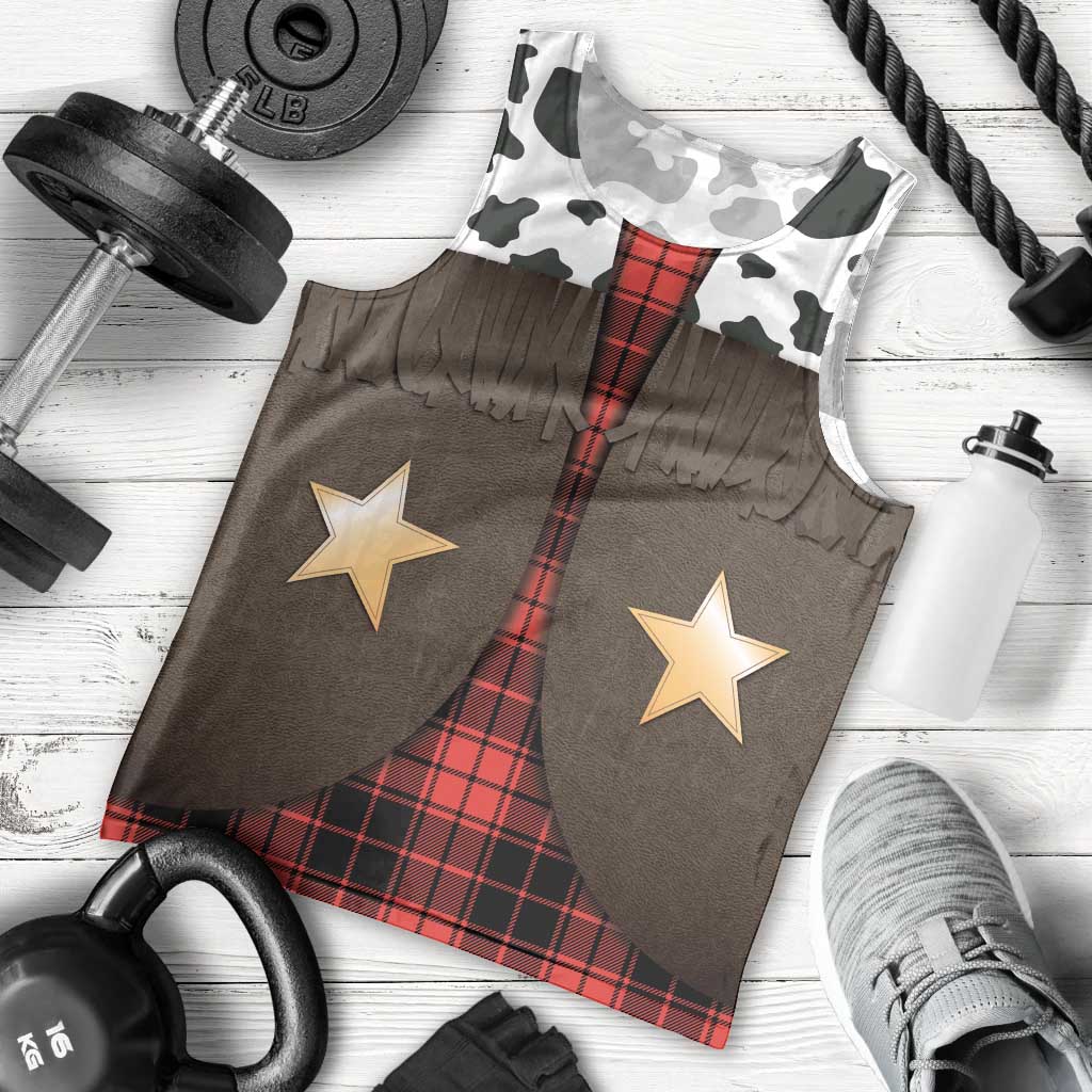 Cowboy Vest Costume Men Tank Top Black Red Plaid Pattern - Wonder Print Shop