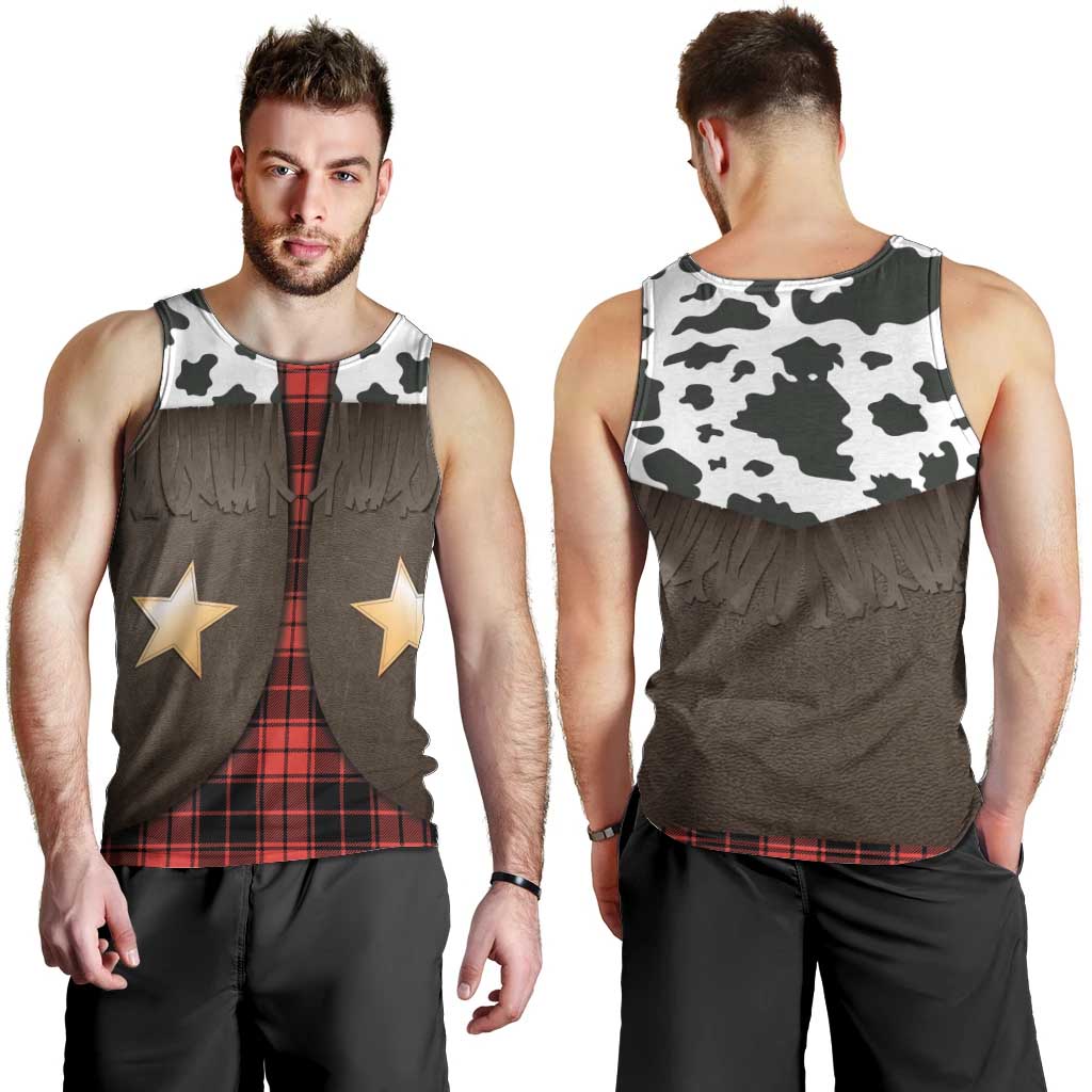 Cowboy Vest Costume Men Tank Top Black Red Plaid Pattern - Wonder Print Shop