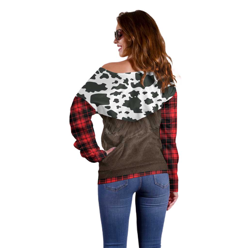 Cowboy Vest Costume Off Shoulder Sweater Black Red Plaid Pattern - Wonder Print Shop