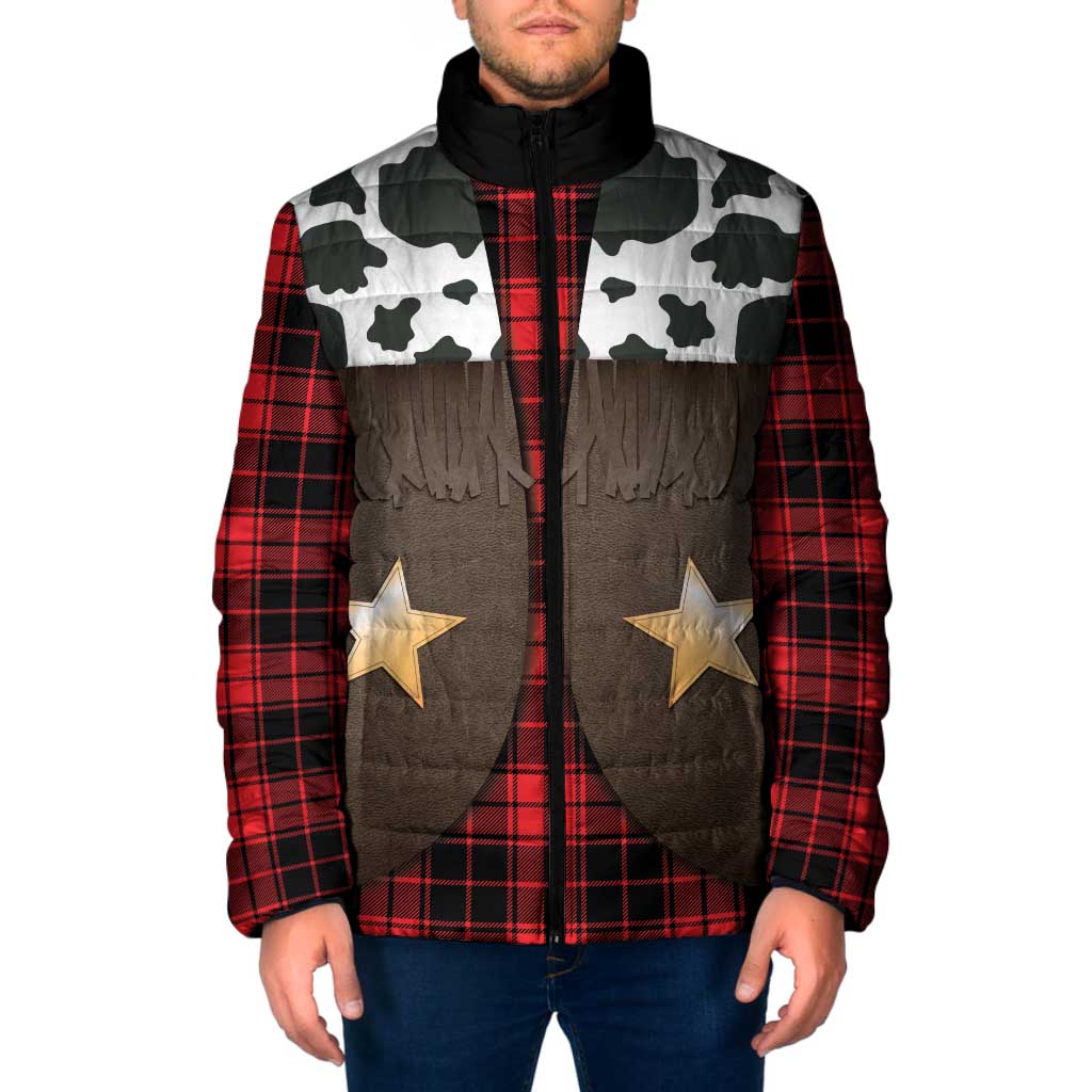 Cowboy Vest Costume Padded Jacket Black Red Plaid Pattern - Wonder Print Shop