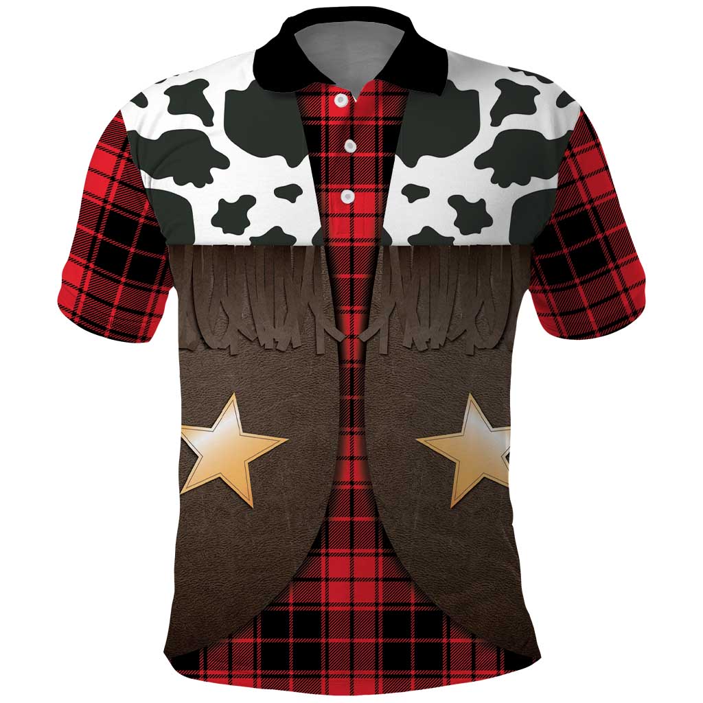 Cowboy Vest Costume Polo Shirt Black Red Plaid Pattern - Wonder Print Shop