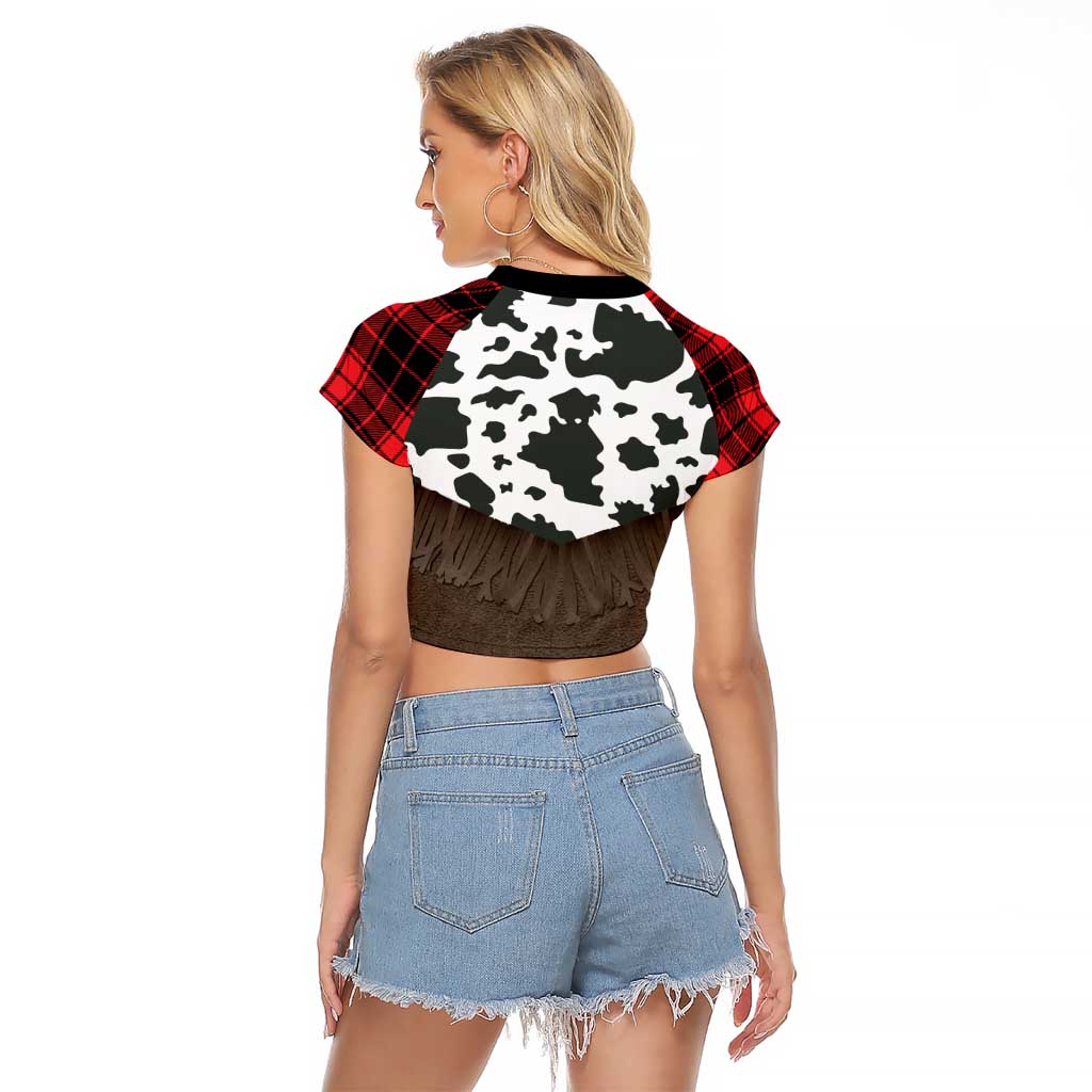 Cowboy Vest Costume Raglan Cropped T Shirt Black Red Plaid Pattern - Wonder Print Shop