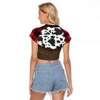Cowboy Vest Costume Raglan Cropped T Shirt Black Red Plaid Pattern - Wonder Print Shop