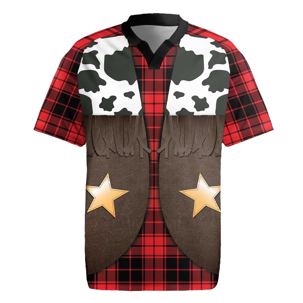 Cowboy Vest Costume Rugby Jersey Black Red Plaid Pattern - Wonder Print Shop