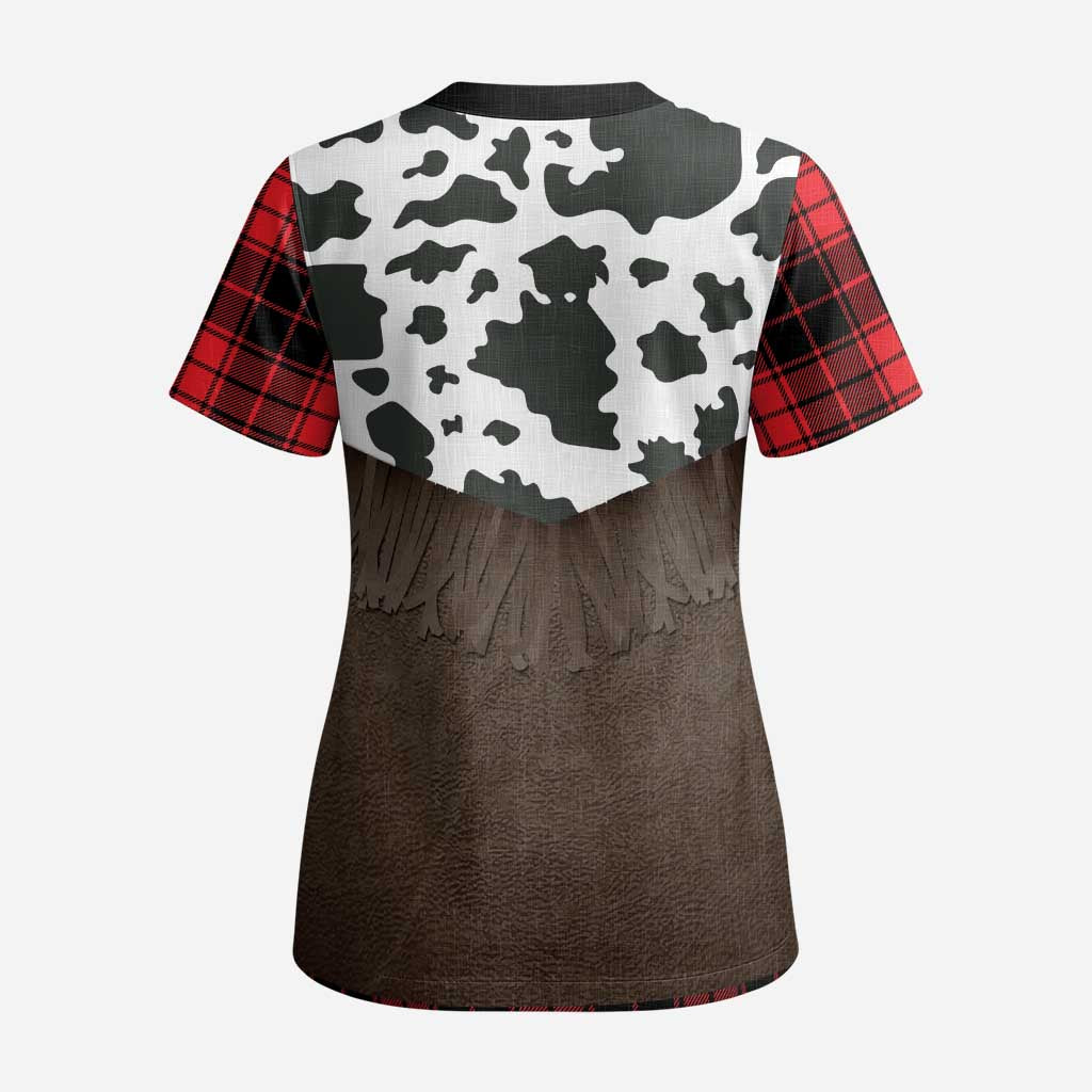 Cowboy Vest Costume Scrub Top Black Red Plaid Pattern - Wonder Print Shop
