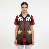 Cowboy Vest Costume Scrub Top Black Red Plaid Pattern - Wonder Print Shop