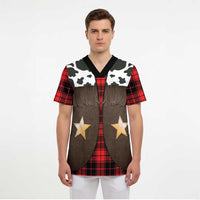 Cowboy Vest Costume Scrub Top Black Red Plaid Pattern - Wonder Print Shop