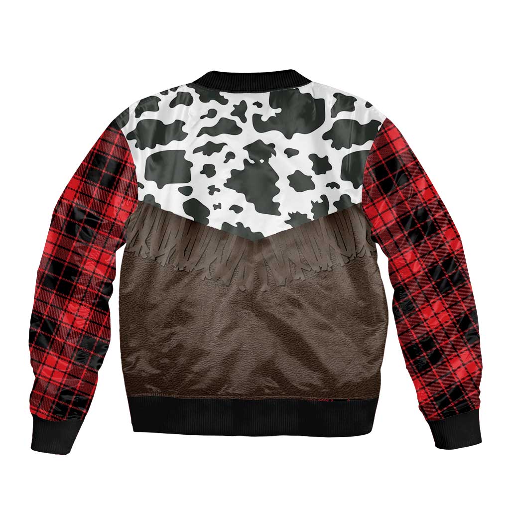 Cowboy Vest Costume Sleeve Zip Bomber Jacket Black Red Plaid Pattern - Wonder Print Shop