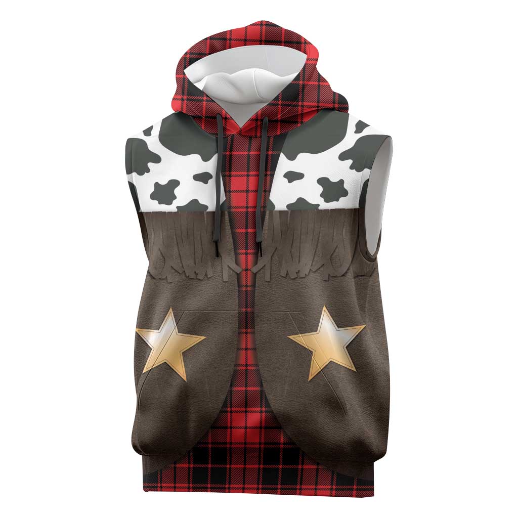 Cowboy Vest Costume Sleeveless Hoodie Black Red Plaid Pattern - Wonder Print Shop
