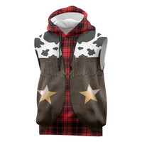 Cowboy Vest Costume Sleeveless Hoodie Black Red Plaid Pattern - Wonder Print Shop
