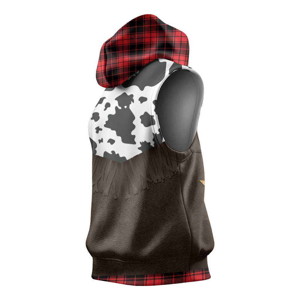 Cowboy Vest Costume Sleeveless Hoodie Black Red Plaid Pattern - Wonder Print Shop