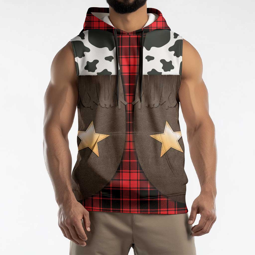 Cowboy Vest Costume Sleeveless Hoodie Black Red Plaid Pattern - Wonder Print Shop