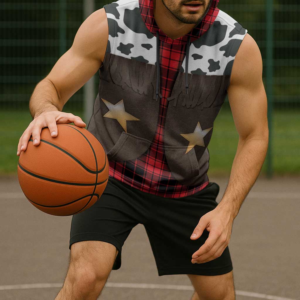 Cowboy Vest Costume Sleeveless Hoodie Black Red Plaid Pattern - Wonder Print Shop