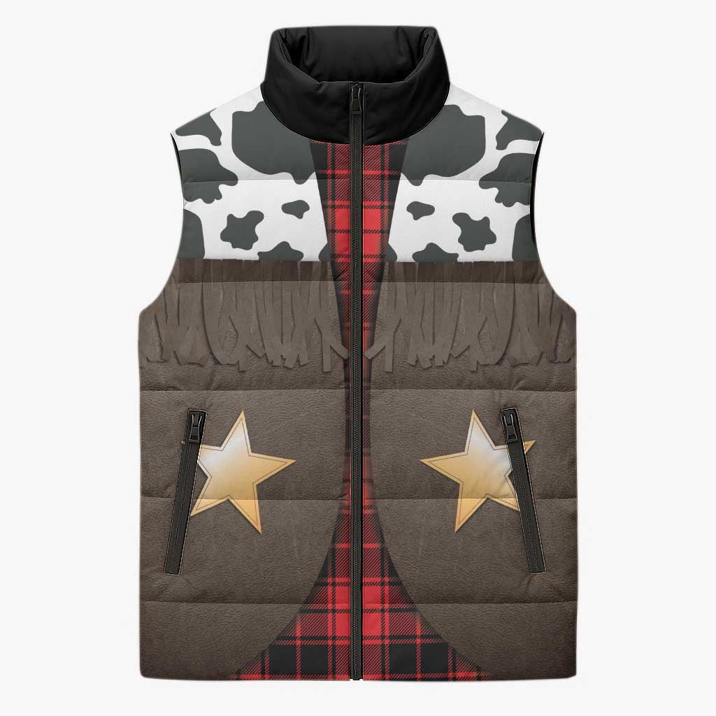 Cowboy Vest Costume Sleeveless Puffer Jacket Black Red Plaid Pattern - Wonder Print Shop