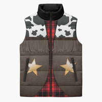 Cowboy Vest Costume Sleeveless Puffer Jacket Black Red Plaid Pattern - Wonder Print Shop