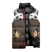 Cowboy Vest Costume Sleeveless Puffer Jacket Black Red Plaid Pattern - Wonder Print Shop
