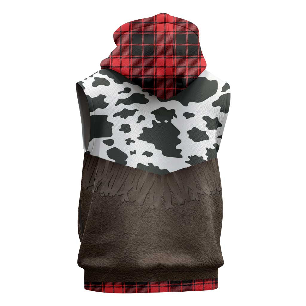 Cowboy Vest Costume Sleeveless Zip Hoodie Black Red Plaid Pattern - Wonder Print Shop
