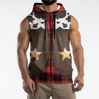 Cowboy Vest Costume Sleeveless Zip Hoodie Black Red Plaid Pattern - Wonder Print Shop