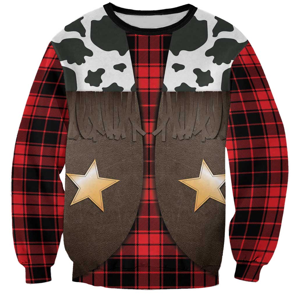 Cowboy Vest Costume Sweatshirt Black Red Plaid Pattern - Wonder Print Shop