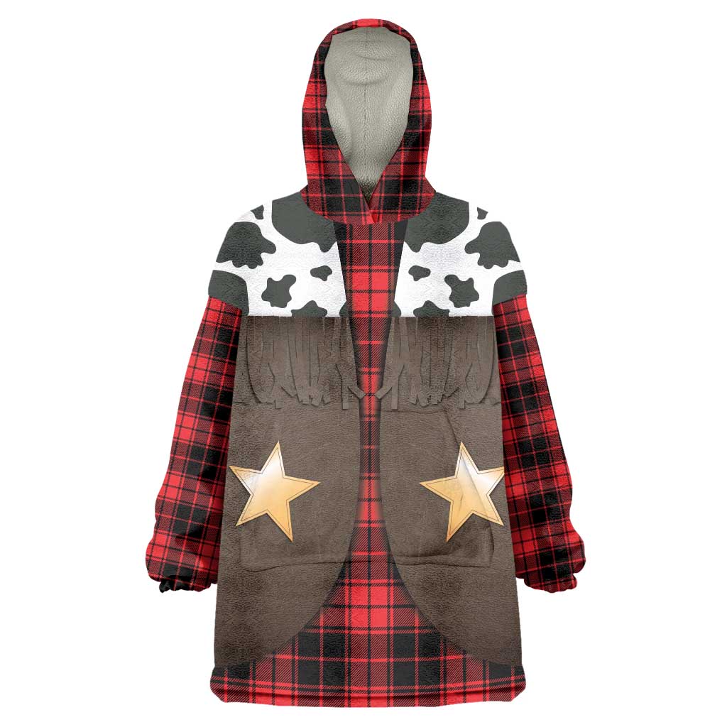 Cowboy Vest Costume Wearable Blanket Hoodie Black Red Plaid Pattern - Wonder Print Shop