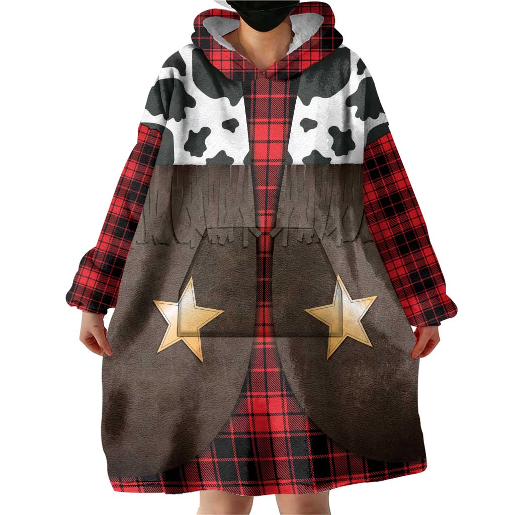 Cowboy Vest Costume Wearable Blanket Hoodie Black Red Plaid Pattern - Wonder Print Shop