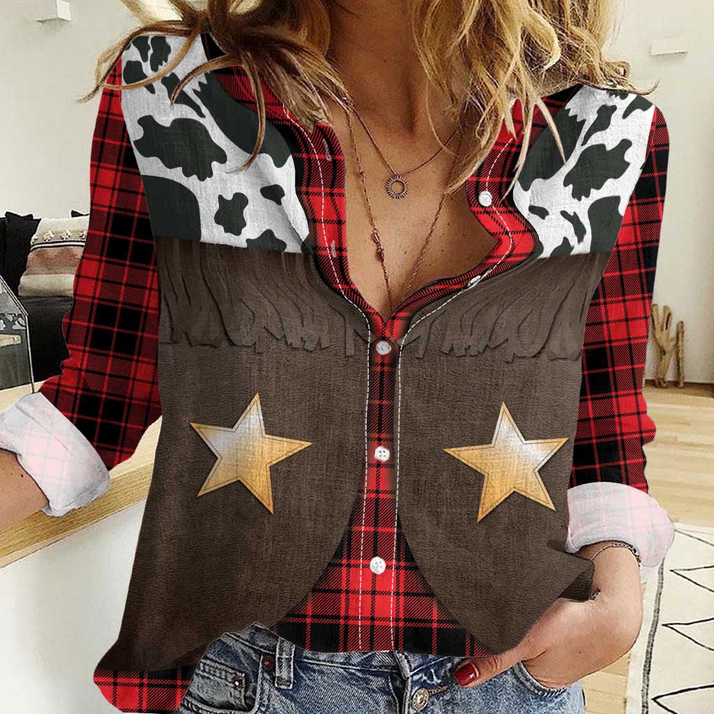 Cowboy Vest Costume Women Casual Shirt Black Red Plaid Pattern - Wonder Print Shop