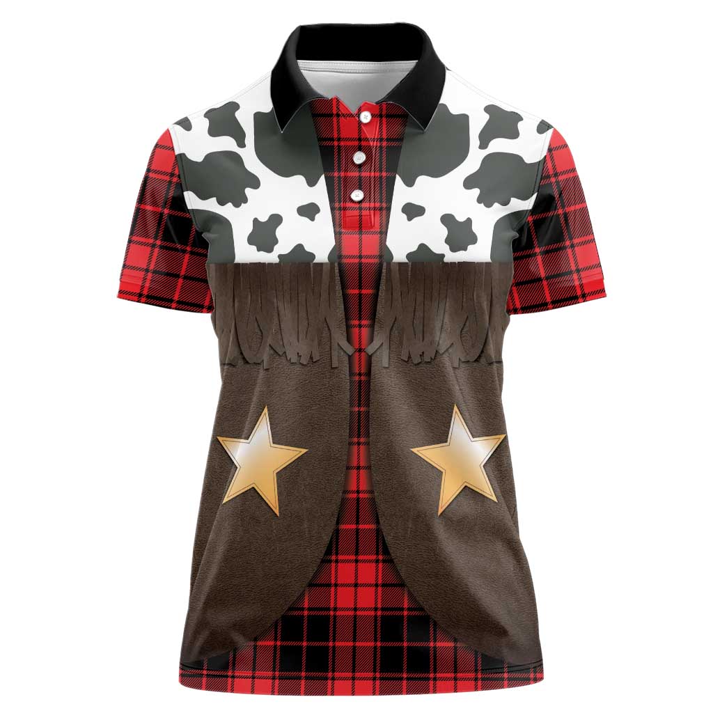 Cowboy Vest Costume Women Polo Shirt Black Red Plaid Pattern - Wonder Print Shop