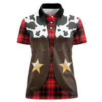 Cowboy Vest Costume Women Polo Shirt Black Red Plaid Pattern - Wonder Print Shop