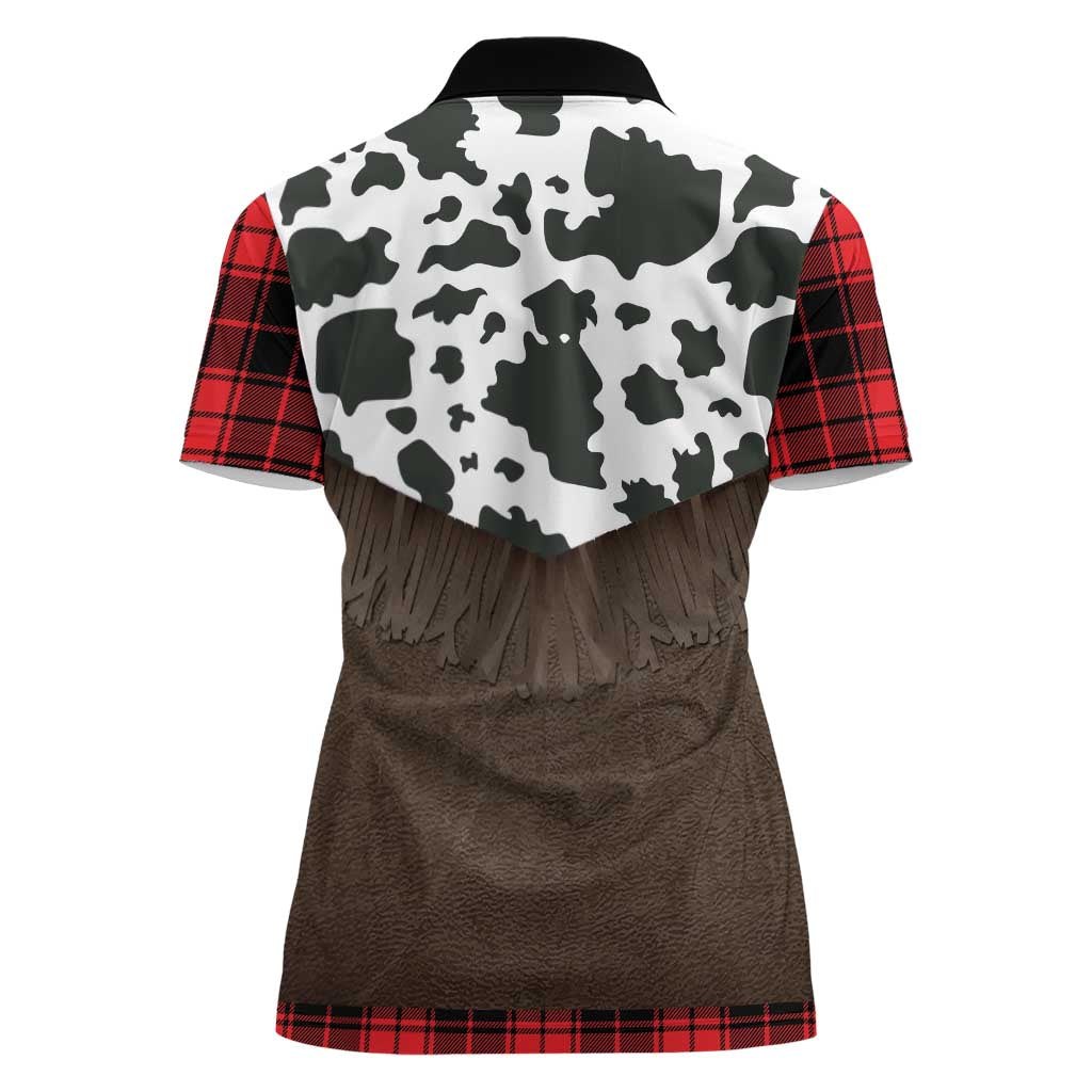 Cowboy Vest Costume Women Polo Shirt Black Red Plaid Pattern - Wonder Print Shop