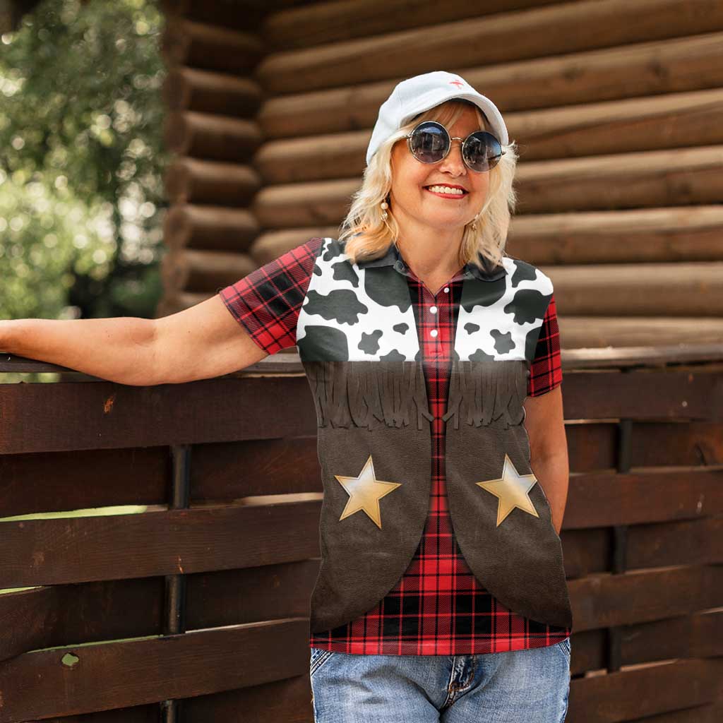 Cowboy Vest Costume Women Polo Shirt Black Red Plaid Pattern - Wonder Print Shop