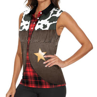 Cowboy Vest Costume Women Sleeveless Polo Shirt Black Red Plaid Pattern - Wonder Print Shop