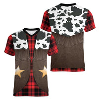 Cowboy Vest Costume Women V-Neck T-Shirt Black Red Plaid Pattern - Wonder Print Shop